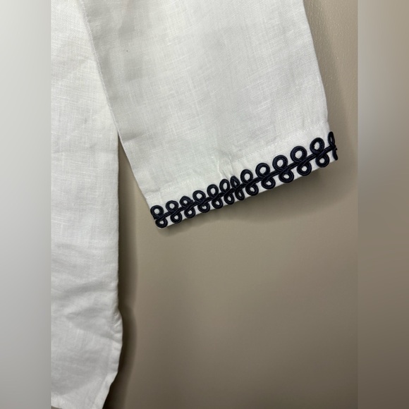 Symple NYC White Linen Navy Brocade 3/4 Sleeve Top L - Picture 3 of 6